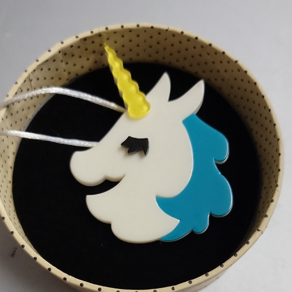 Unicorn Brooch with Yellow and Blue Accents